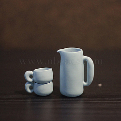 Miniature Spray Painted Alloy Cup & Teapot, for Dollhouse Accessories Pretending Prop Decorations, Light Blue, 14x19mm, 12x6mm, 3pcs/set(MIMO-PW0001-100A-01)