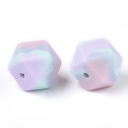 Three-Colour Food Grade Eco-Friendly Silicone Beads, Chewing Beads For Teethers, DIY Nursing Necklaces Making, Faceted Cube, Pink, 14x14x14mm, Hole: 2mm(X-SIL-T056-01C)