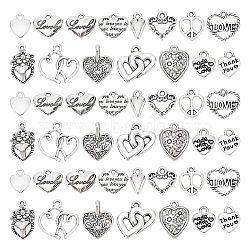 ARRICRAFT 150Pcs 15 Styles Tibetan Style Alloy Charms, Heart Shape for Valentine's Day, Antique Silver, 11.5~19.5x14x2~19.5mm, Hole: 1.4mm, 10pcs/style(FIND-AR0004-94)