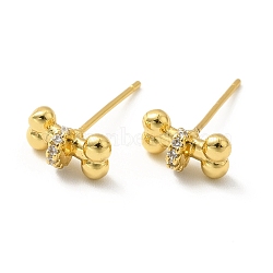 Cubic Zirconia Bone Shape Stud Earrings, Brass Jewelry for Women, Lead Free & Cadmium Free & Nickel Free, Real 18K Gold Plated, 9x4.5mm, Pin: 0.6mm(EJEW-F281-31G)