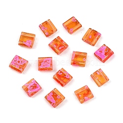 2-Hole Transparent Glass Seed Beads, Antique Style, Rectangle, Coral, 5x4.5~5.5x2~2.5mm, Hole: 0.5~0.8mm(SEED-S023-30C-13)