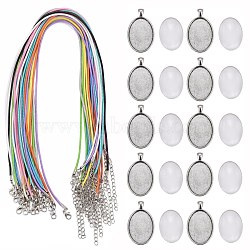 DIY 20pcs Transparent Clear Glass Thumbprint Oval Necklace Kits, for Father's Day, Including Waxed Cord Necklaces and Alloy Settings, Mixed Color, 17.8 inch~18 inch(45.5~46cm), 2mm(DIY-ZZ0001-02)