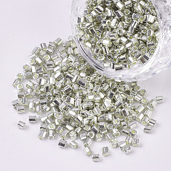 8/0 Two Cut Glass Seed Beads, Hexagon, Metallic Colours, Silver, 2.5~3x2.5mm, Hole: 0.9mm, about 15000pcs/bag(SEED-S033-03A-02)