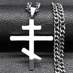 Russian Orthodox Cross 201 Stainless Steel Pendant Twisted Chain Necklaces, Non-Tarnish, Stainless Steel Color, 19.69 inch(50cm), Pendant: 46x35mm(NJEW-C104-01B-P)