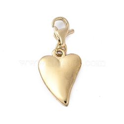 304 Stainless Steel Heart Pendant Decoration, with Lobster Claw Clasps, PVD Vacuum Plating, Real 18K Gold Plated, 26.5mm(STAS-S165-15G)