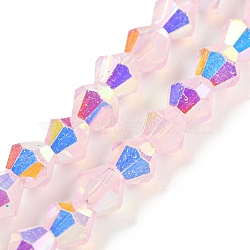 Baking Painted Transparent Glass Beads Strands, Half Electroplate, AB Color Plated, Faceted, Bicone, Misty Rose, 6x5.5mm, Hole: 1mm, about 47pcs/strand, 10.24''(26cm)(GLAA-F029-TM6mm-09)
