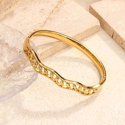 304 Stainless Steel Hinged Bangles for Women, Leaf, Real 18K Gold Plated, Inner Diameter: 2.36 inch(6cm)(WGD676C-01)