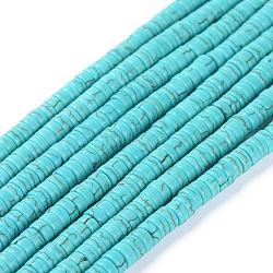 Synthetic Turquoise Beads Strands, Heishi Beads, Dyed, Flat Round/Disc, Turquoise, 4x2mm, Hole: 1mm, about 170pcs/strand, 16 inch(TURQ-G110-4x2mm-09)