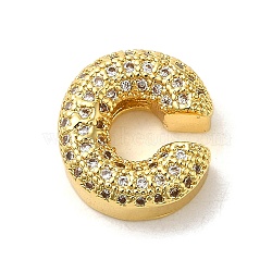 Brass Micro Pave Clear Cubic Zirconia Charms, Real 18K Gold Plated, Letter C, 10.5~13.5x3.5~14x5mm, Hole: 1.8~2x1.8~2.5mm(ZIRC-C009-01G-C)