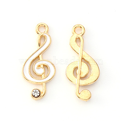 Alloy Enamel Pendants, with Crystal Rhinestone, Musical Note, Light Gold, White, 22x10x2mm, Hole: 1.6mm(ENAM-S121-021B)