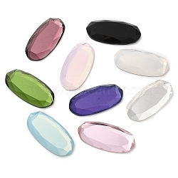 Glass Rhinestone Cabochons, Flat Back & Back Plated, Faceted Oval, Mixed Color, 33x16x4~4.5mm(GLAA-B012-72)