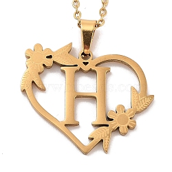 PVD Vacuum Plating 201 Stainless Steel Pendant Necklaces, Letter H, 12.28 inch(31.2cm)(NJEW-R267-02H-G)