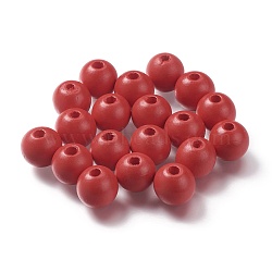 Painted Natural Wood Beads, Round, Red, 16mm, Hole: 4mm(WOOD-A018-16mm-12)