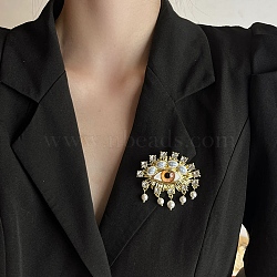 Eye Alloy Rhinestone Brooches for Clothes, with Plastic Pearl, Golden, 50x58.4mm(JEWB-D303-01G)