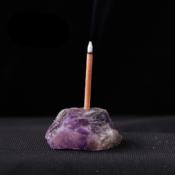 Natural Raw Amethyst Incense Holder, Reiki Energy Stone Display Decoration, for Healing Meditation, Nugget, 40~60mm