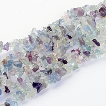 Gemstone Beads Strands, Natural Fluorite, Chips, Mixed Color, about 5~8mm long, hole: about 0.3mm, 32 inch