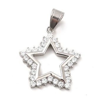 304 Stainless Steel Pendants, with Crystal Rhinestone, Star Charms, Stainless Steel Color, 27.5x26x3mm, Hole: 8x5mm