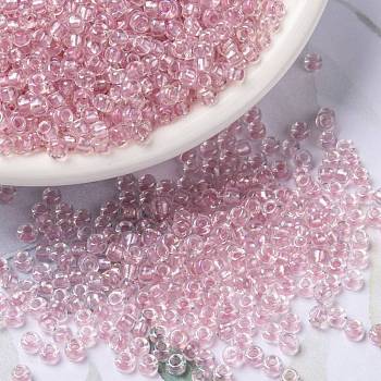 MIYUKI Round Rocailles Beads, Japanese Seed Beads, Fancy Lined Soft, (RR3639) Fancy Lined Soft Pink, 8/0, 3mm, Hole: 1mm, about 422~455pcs/bottle, 10g/bottle