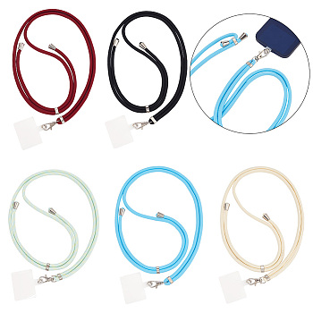 AHADERMAKER 5 Sets 5 Colors Adjustable Nylon Phone Lanyards for Around The Neck, Crossbody Patch Phone Lanyard, with Plastic & Iron Holder, Mixed Color, 150cm, 1 set/color