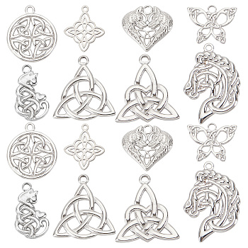 16Pcs 8 Style 304 & 201 Stainless Steel Pendants, Trinity Knot & Butterfly & Fox, Stainless Steel Color, 15.5~31.5x14~25.5x2~2.5mm, Hole: 2~2.5mm, 2pcs/style