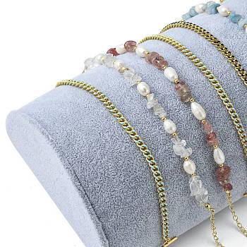 Wood Covered with Velvet Half Round Jewelry Bracelet Displays, Half Moon Bracelet Display Ramp, Gainsboro, 21x12x7cm