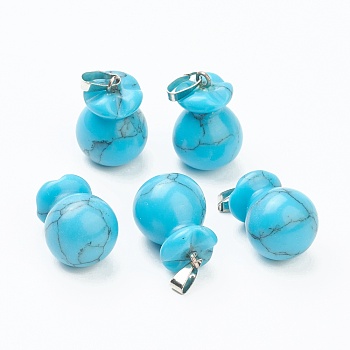 Synthetic Howlite Pendants, with Platinum Brass Findings, Lucky Bag, Dyed, 20.5x13mm, Hole: 2.5x6mm