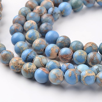 Natural Imperial Jasper Beads Strands, Round, Dyed, Cornflower Blue, 8mm, Hole: 1mm, about 48pcs/strand, 15.7 inch