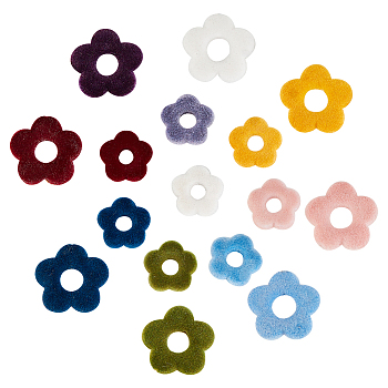 32Pcs 16 Style Velvet Beads, Flower, Mixed Color, 20x4mm, Hole: 1.2mm, 15x4mm, Hole: 1mm, 2Pcs/style