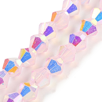 Baking Painted Transparent Glass Beads Strands, Half Electroplate, AB Color Plated, Faceted, Bicone, Misty Rose, 6x5.5mm, Hole: 1mm, about 47pcs/strand, 10.24''(26cm)