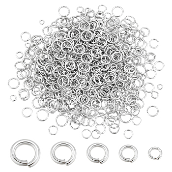 1000Pcs 5 Styles 304 Stainless Steel Open Jump Rings, Stainless Steel Color, 18~20 Gauge, 4~8x0.8~1mm, Inner Diameter: 2.5~6mm, 200pcs/style