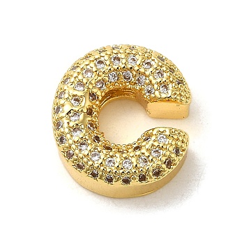 Brass Micro Pave Clear Cubic Zirconia Charms, Real 18K Gold Plated, Letter C, 10.5~13.5x3.5~14x5mm, Hole: 1.8~2x1.8~2.5mm