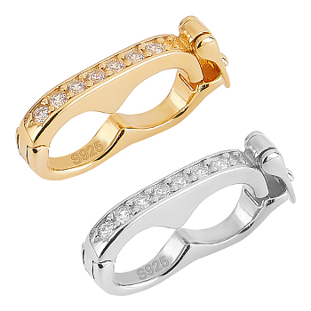 Elite 2Pcs 2 Colors 925 Sterling Silver with Clear Cubic Zirconia Twister Clasp, Infinity, Platinum & Golden, 15.5x3x8mm, Inner Diameter: 5x11mm, 1pc/color
