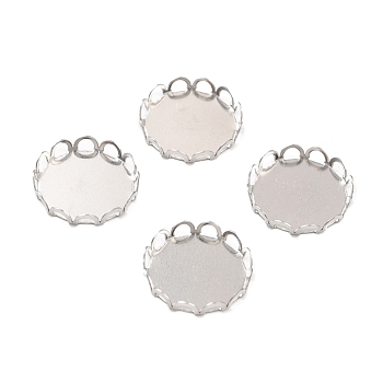 316 Surgical Stainless Steel Cabochon Tray Settings, Lace Edge Bezel Cups, Flat Round, Stainless Steel Color, 16.5x3mm