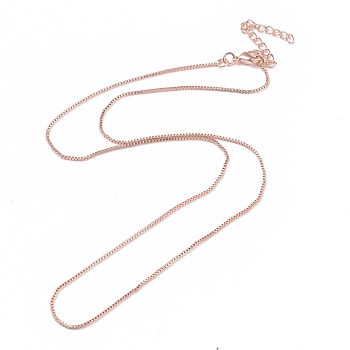Brass Venetian Chain, Box Chain Necklaces, with Lobster Claw Clasps and Chain Extender, Long-Lasting Plated, Rose Gold, 16.65 inch(42.3cm), 0.8mm