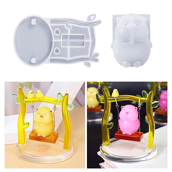 Swing Pig Display Decoration DIY Kit, including 2Pcs Silicone Molds, 10Pcs Eye Pins, 10Pcs Screw Eye Pin Peg Bails, White, 5.8~120x6~75x0.5~7.5mm