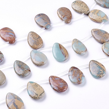 Natural Aqua Terra Jasper Beads Strands, Top Drilled Beads, Teardrop, 30x20x7mm, Hole: 1.4mm, about 14pcs/strand, 15.9 inch(40.5cm)