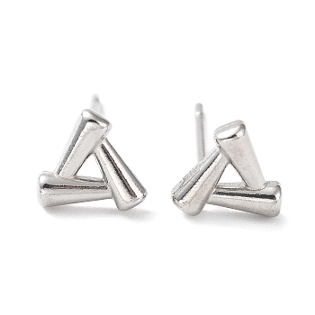 304 Stainless Steel Stud Earrings, Hollow Triangle, Stainless Steel Color, 7x7.5mm