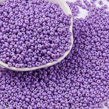 8/0 Baking Paint Glass Seed Beads, Round Hole, Teardrop, Medium Purple, 3x2mm, Hole: 1mm, about 18750pcs/pound