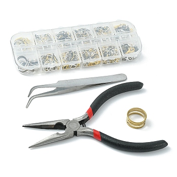 DIY Jewelry Making Finding Kit, Including Zinc Alloy Lobster Claw Clasps, Iron Open Jump Rings, Pliers, Brass Rings, Tweezer, Mixed Color, 875Pcs/set