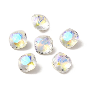 K9 Glass Rhinestone Cabochons, Pointed Back & Back Plated, Faceted, Square, Paradise Shine, 10x10x6mm