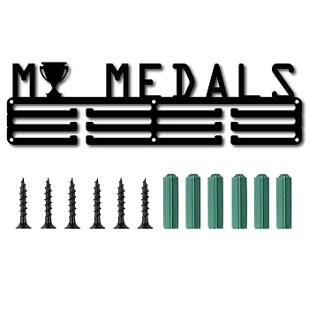 Iron Medal Holder, Medals Display Hanger Rack, Medal Holder Frame, Word My Medals, Black, 11.2x40cm