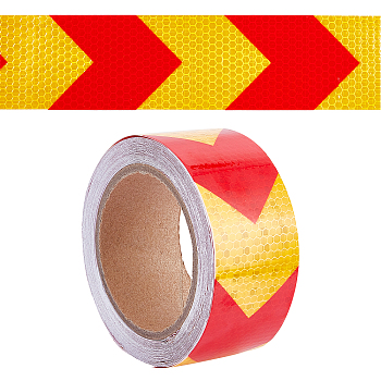 Waterproof EPT(Ethylene Propylene Terpolymer) & PVC Reflective Self-adhesive Tape, Traffic Oriented Safety Warning Signs Stickers, Flat with Arrow, Red, 50x0.4mm, about 10m/roll