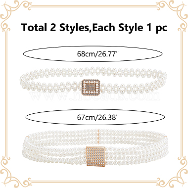 WADORN 2Pcs 2 Styles Plastic Pearl Bead Multi-strand Stretch Chain Belt(AJEW-WR0002-21)-2