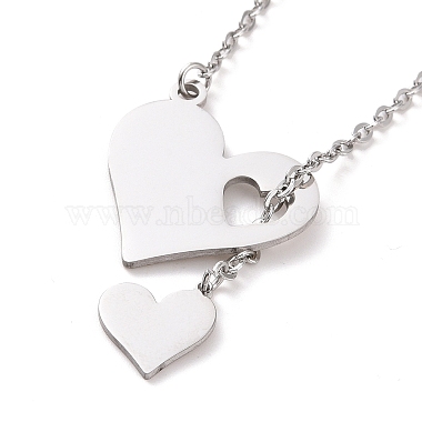 302 Stainless Steel Heart Puzzle Pendant Lariat Necklaces(NJEW-I118-01P)-3