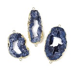 Dyed Natural Druzy Agate links, with Brass Edged, Golden, Marine Blue, 36.5~79x21~44x6.5~9mm, Hole: 2.5mm(G-R012-05G-01)