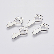 201 Stainless Steel Pendants, Cut-Out, Hollow Heart Key, Stainless Steel Color, 16x8x1mm, Hole: 2mm(STAS-F139-010P)
