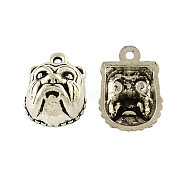 Tibetan Style Alloy Puppy Pendants, Bulldog, Cadmium Free & Lead Free, Antique Silver, 17.8x13.2x8mm, Hole: 1.5mm, about 277pcs/500g(TIBEP-Q043-262-RS)
