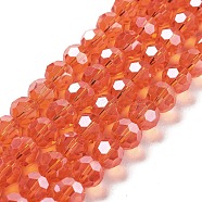 Electroplate Transparent Glass Beads Strands, Faceted(32 Facets), Round, Pearl Luster Plated, Dark Orange, 10mm, Hole: 1.2mm, about 65~69pcs/strand, 23.03~24.49 inch(58.5~62.2cm)(EGLA-A035-T10mm-A05)