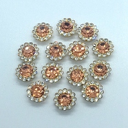 Rhinestone Buttons,  with Golden Tone Iron Findings, Flower, Light Peach, 11.5x6mm, Hole: 4x2mm, Pin: 2mm, 100pcs/bag(RB-WH0004-01LG-14)
