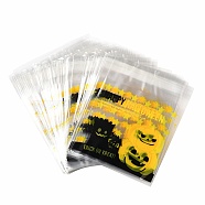 Halloween Theme Plastic Bakeware Bag, with Self-adhesive, for Chocolate, Candy, Cookies, Square, Coral, 130x100x0.2mm, about 100pcs/bag(OPP-Q004-01G)